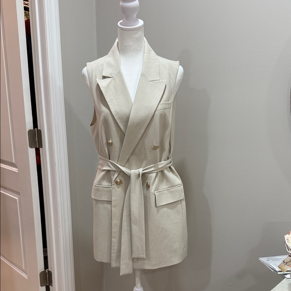 Christian Siriano Cream Double-Breasted Vest